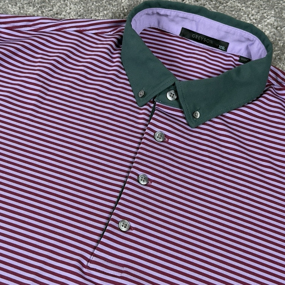 GREYSON GOLF Performance Golf Polo Shirt Men's Size XXL Purple Stripes Logo
